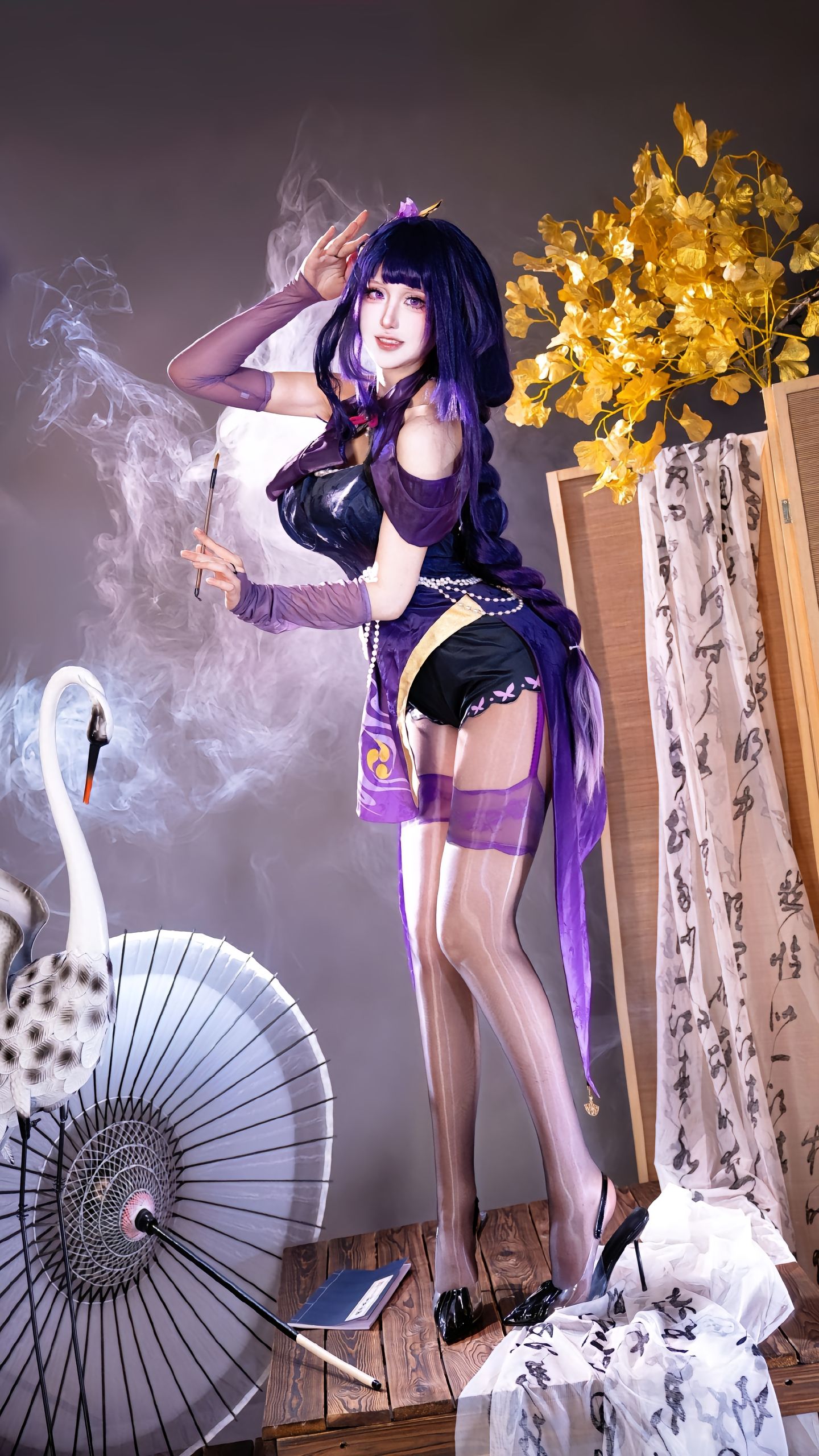 dy@月喑yīn 雷电将军 cos 御姐 黑丝搭配 原神cos  第3张
