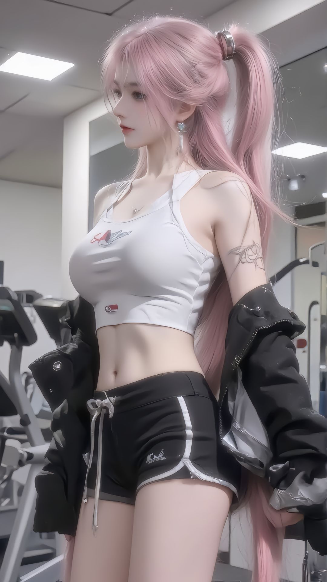 白粉发女孩 唯美风格 全面屏壁纸  第3张