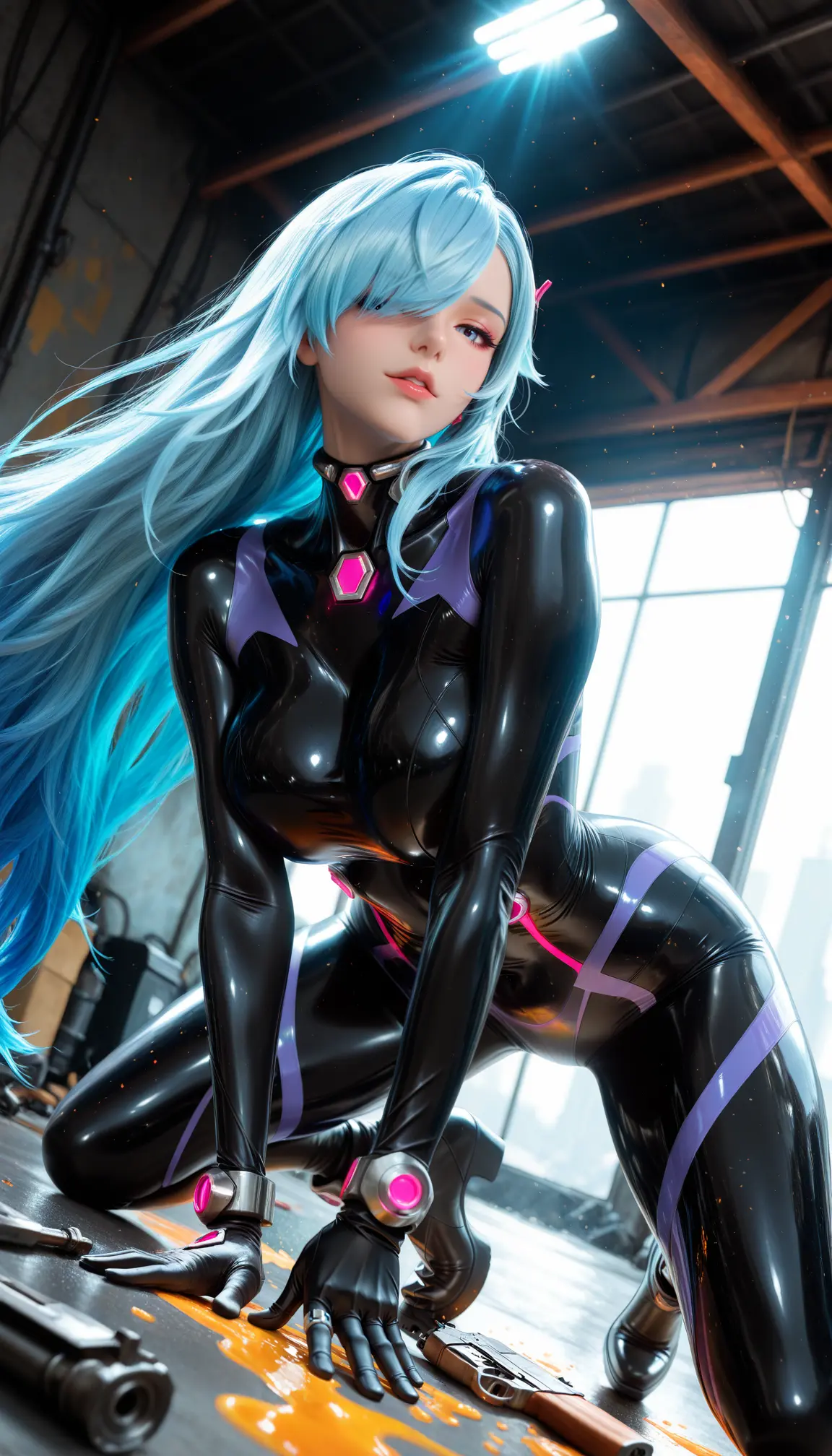 车库。#长腿女神 #紧身衣控 #动感造型#手枪  第3张