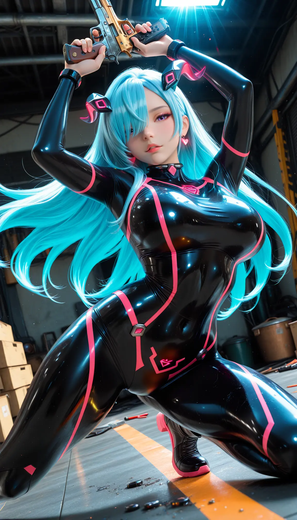 车库。#长腿女神 #紧身衣控 #动感造型#手枪  第4张