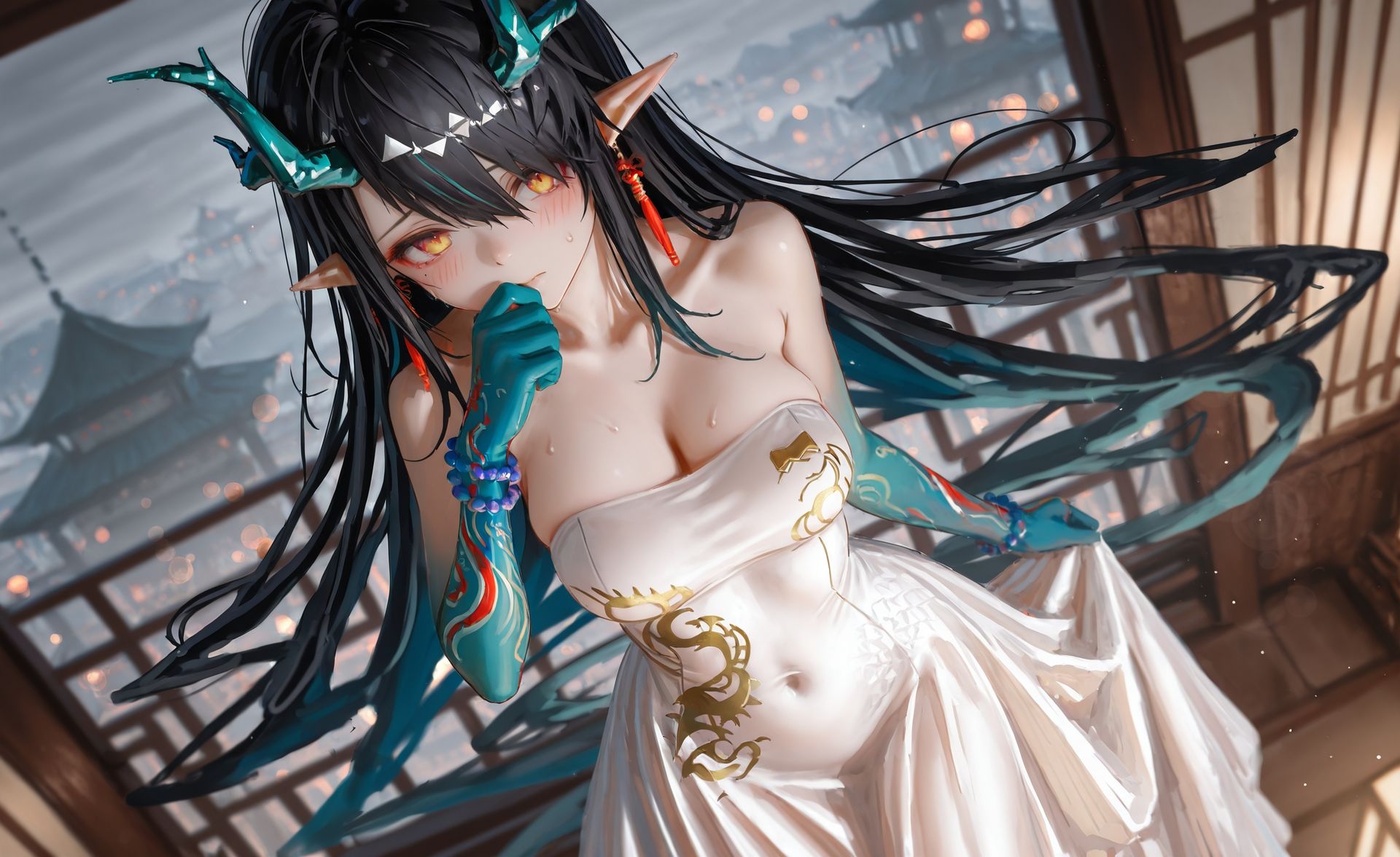 西瓜—嫁衣。#明日方舟夕#动漫美女#桌面壁纸  第1张
